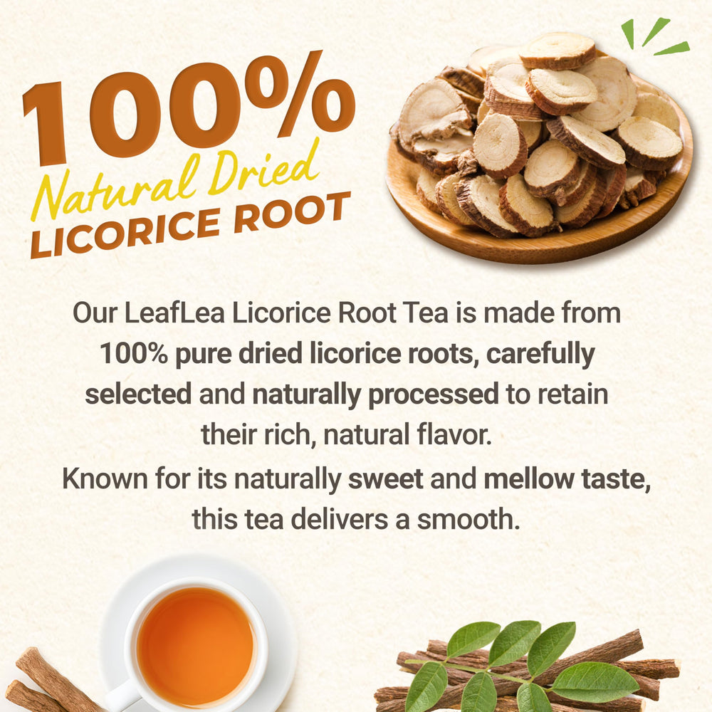 LeafLea tea bag steeping in cup, showcasing mild earthy aroma.