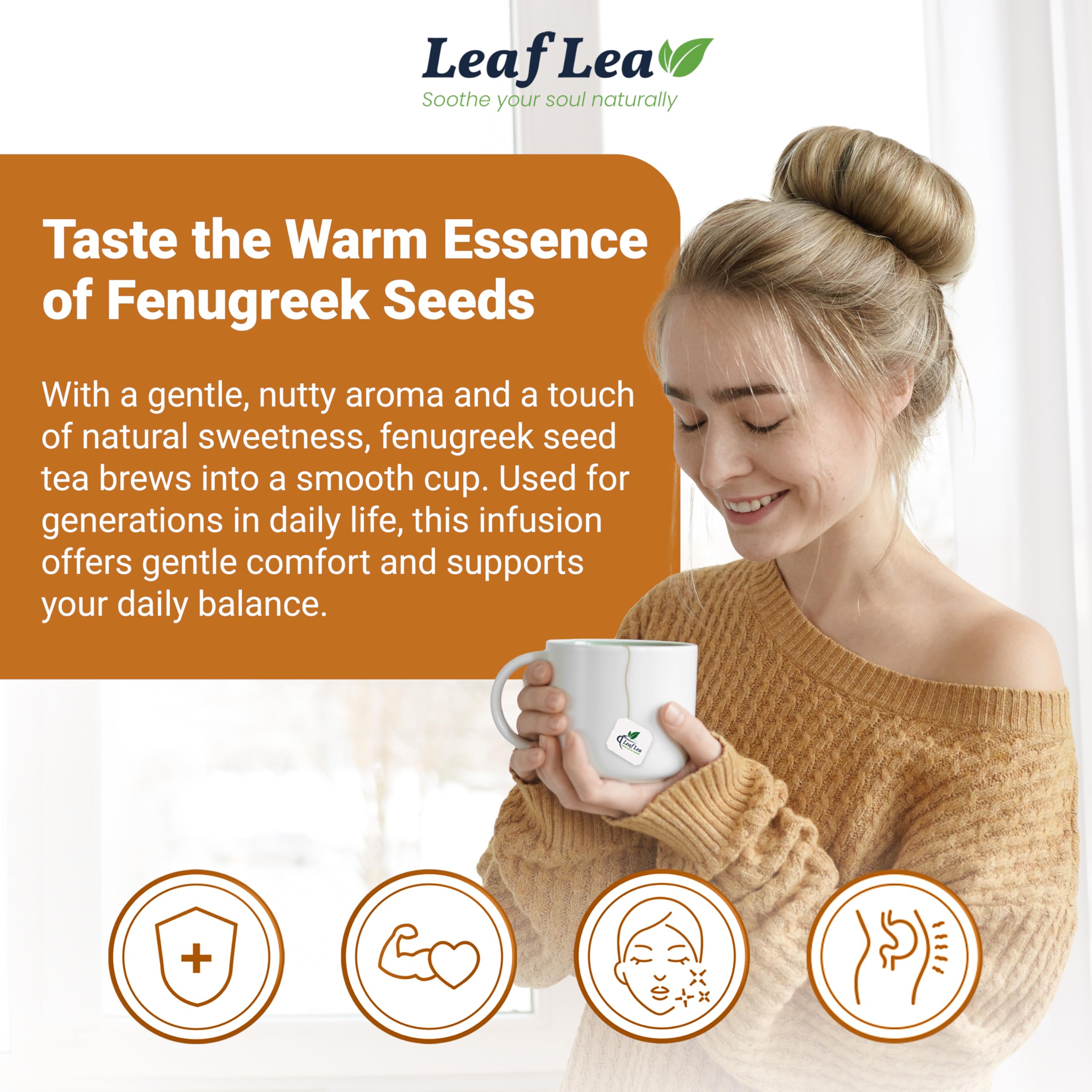 LeafLea cup of tea releasing earthy aroma and smooth finish.