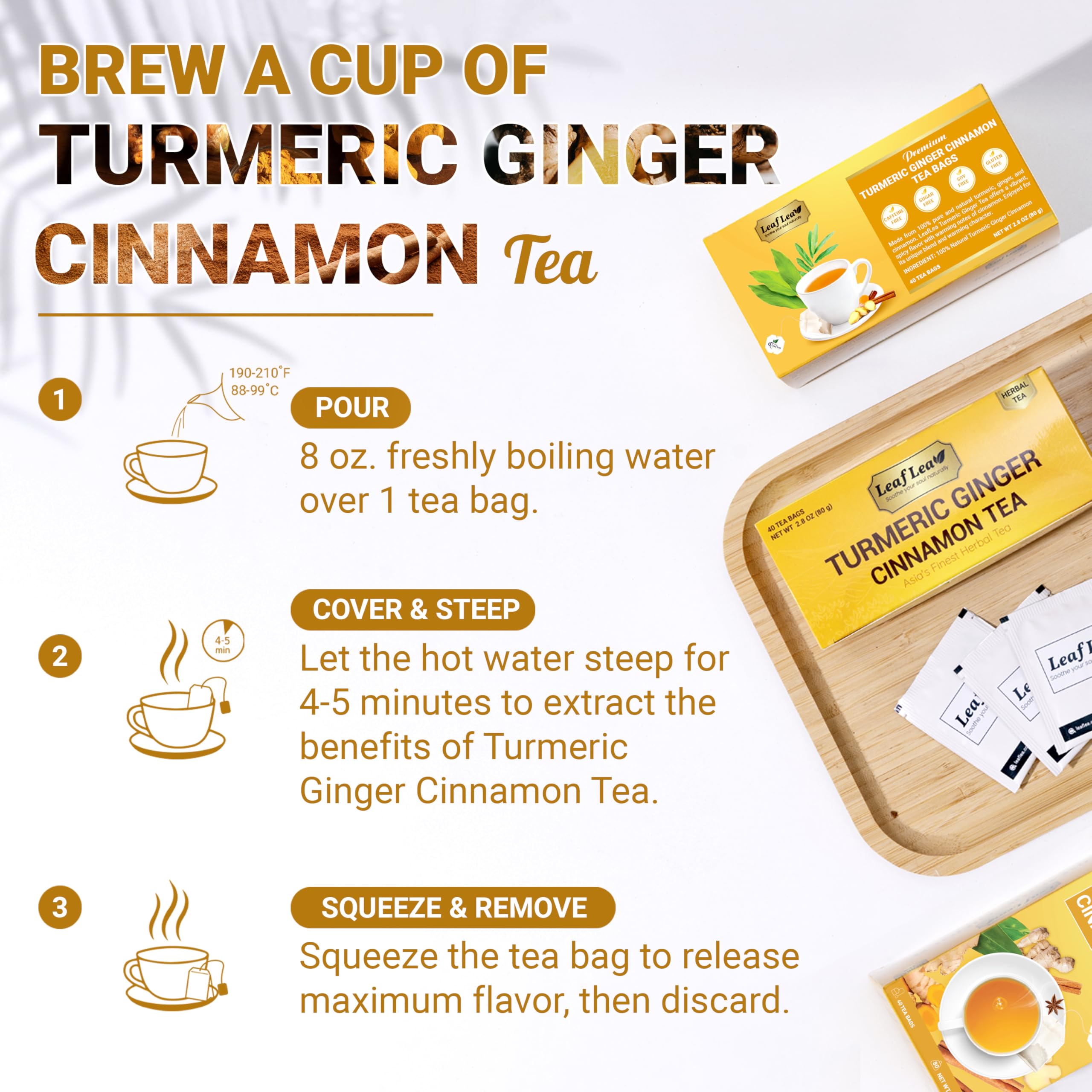 LeafLea tea bag steeping in kettle for warm color.