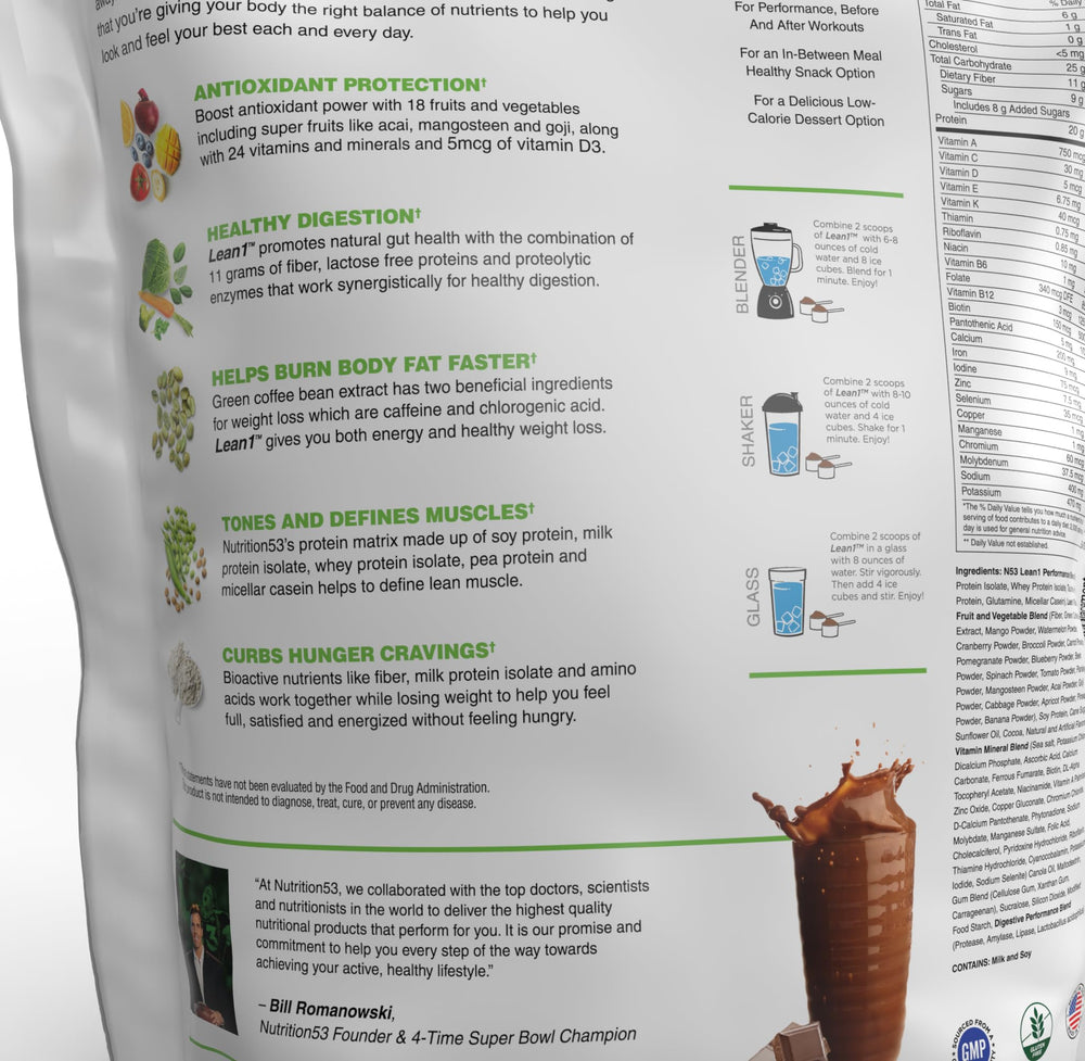 Finished Lean1 Chocolate shake ready to enjoy as a healthy snack.