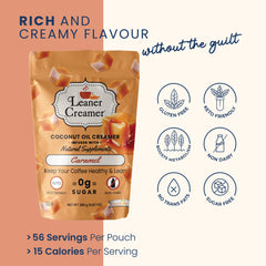 Leaner Creamer caramel coffee cup with a rich, creamy aroma.