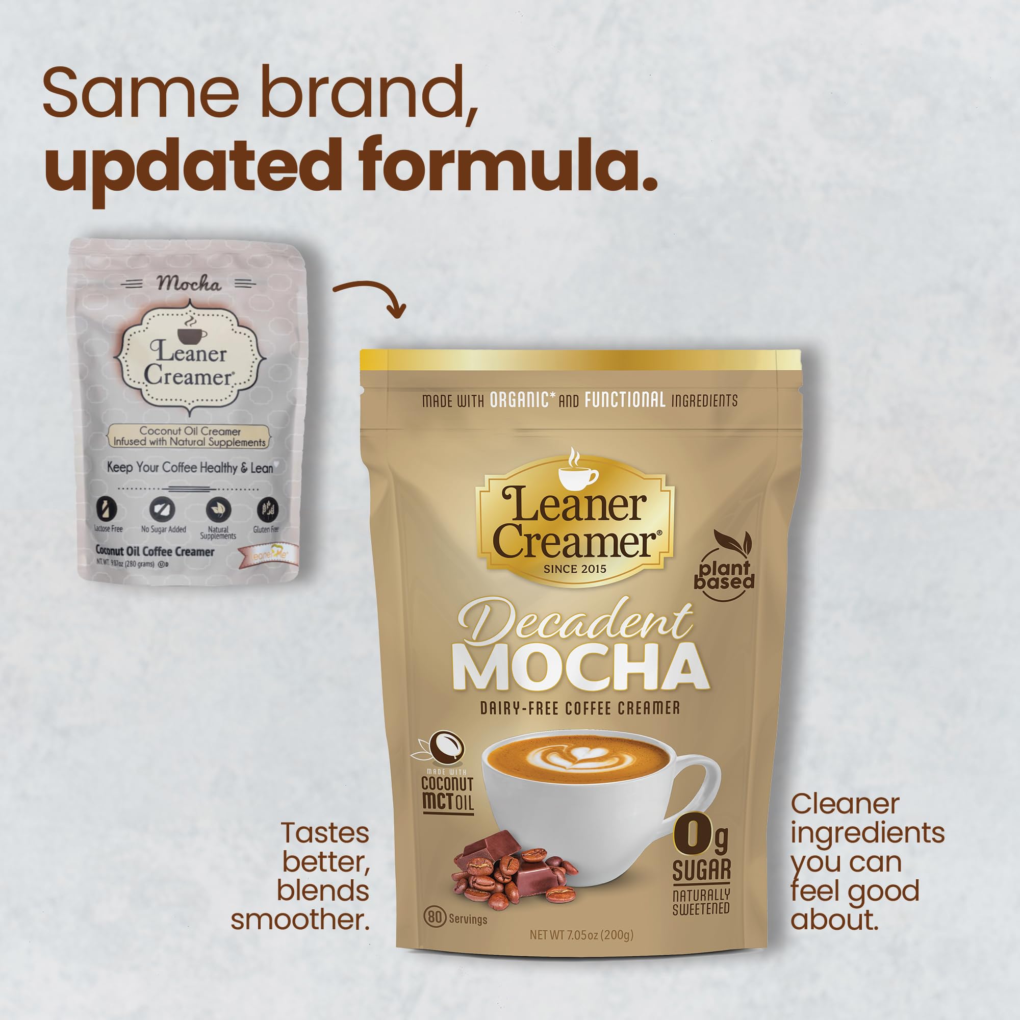 Leaner Creamer coconut oil-based creamer cup adds creamy texture to hot beverages.