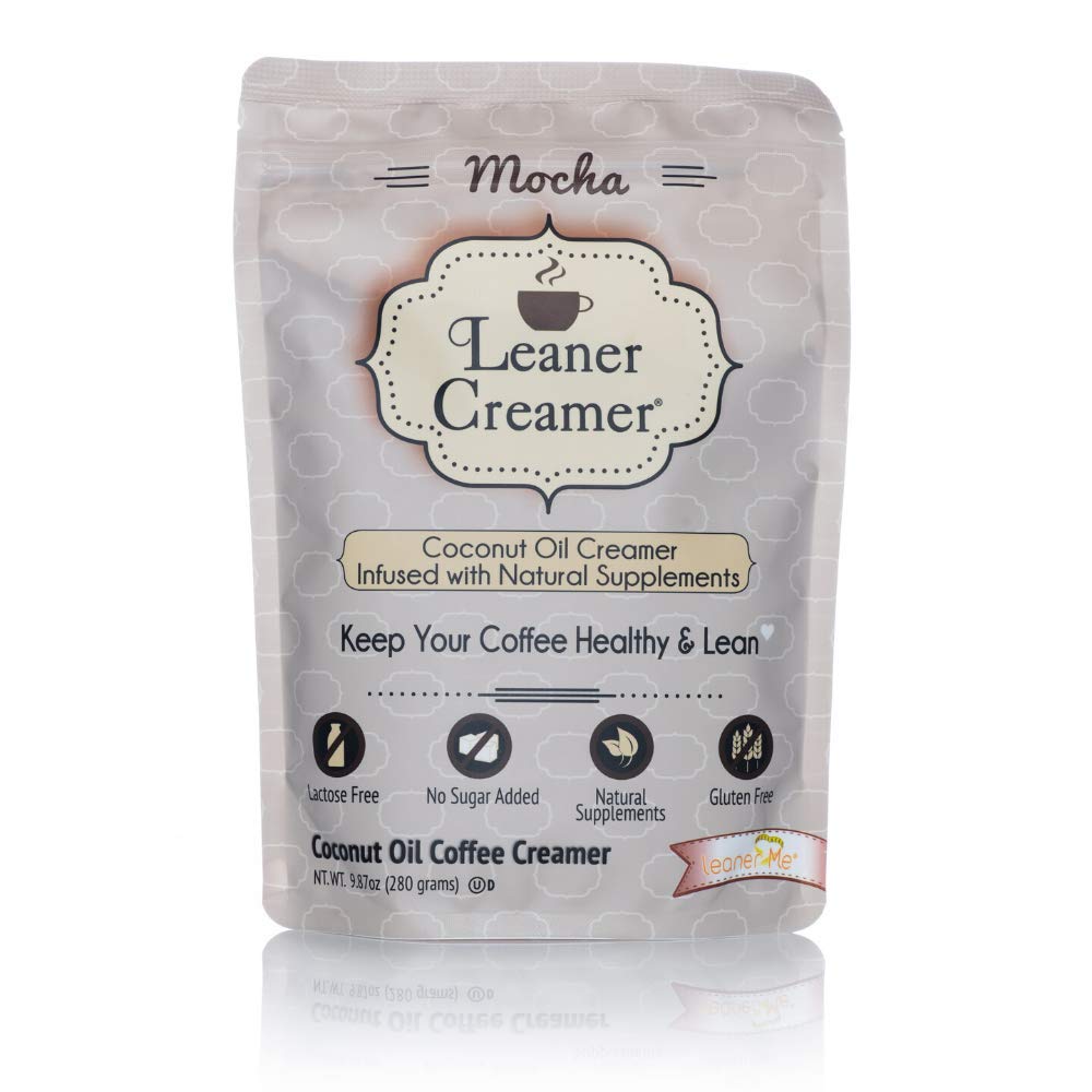 Leaner Creamer Decadent Mocha powder pour for a smooth, dairy-free mocha-style cup.
