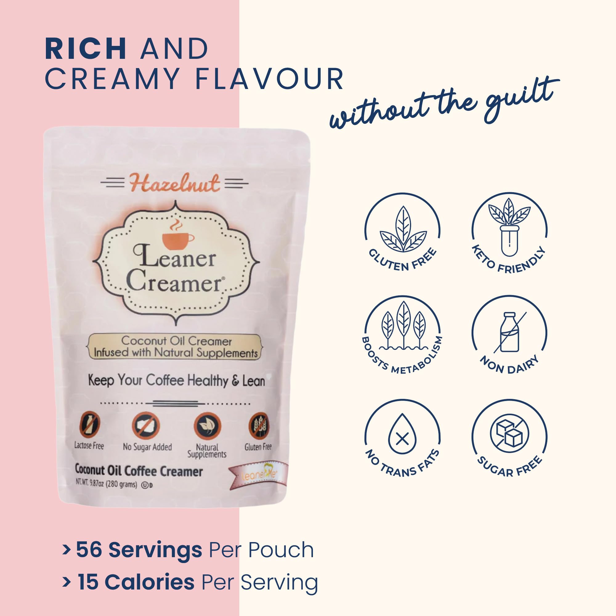 Leaner Creamer dissolves smoothly in hot coffee for instant richness.