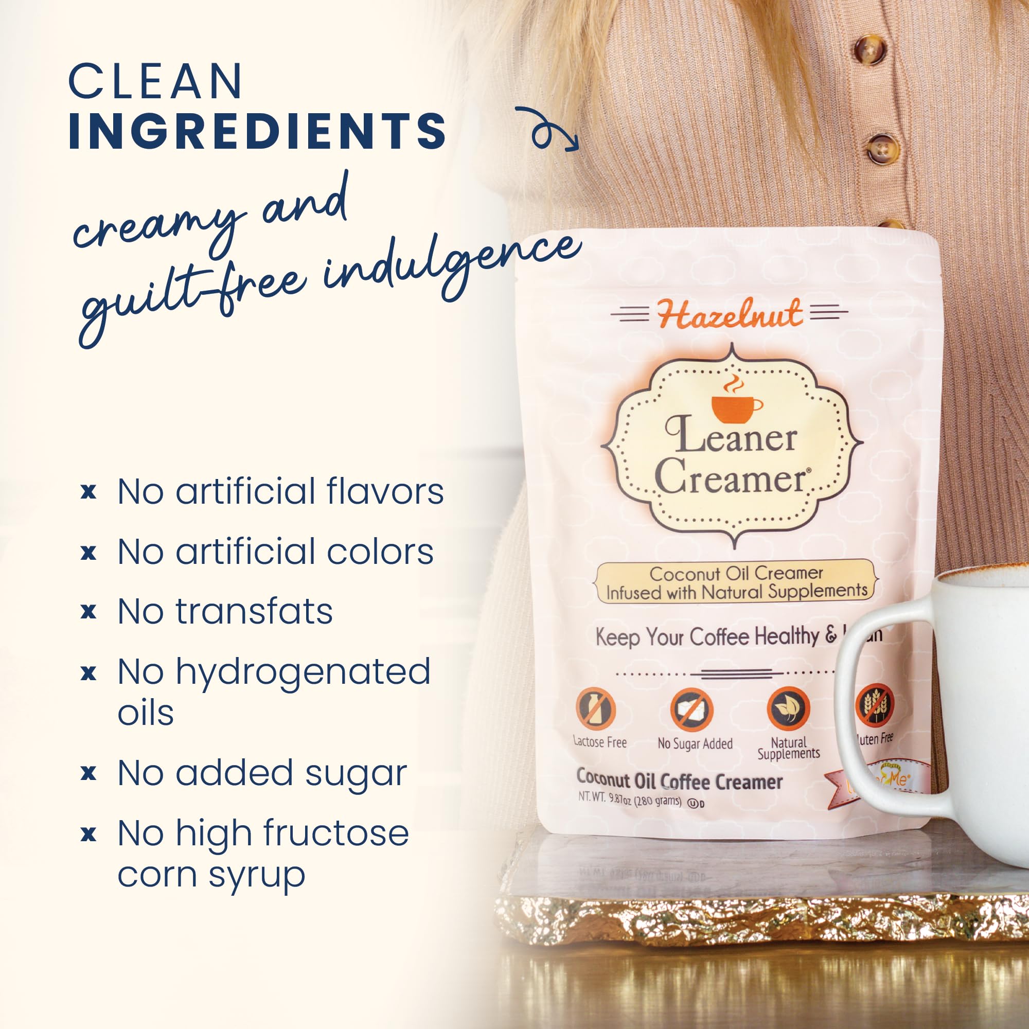 Leaner Creamer gluten-free and keto-friendly label supports dietary choices.