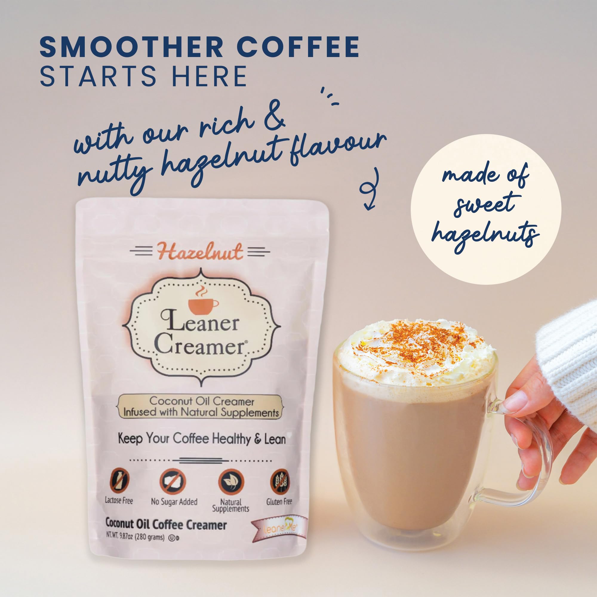 Leaner Creamer hazelnut flavor adds tasty, non-dairy richness.