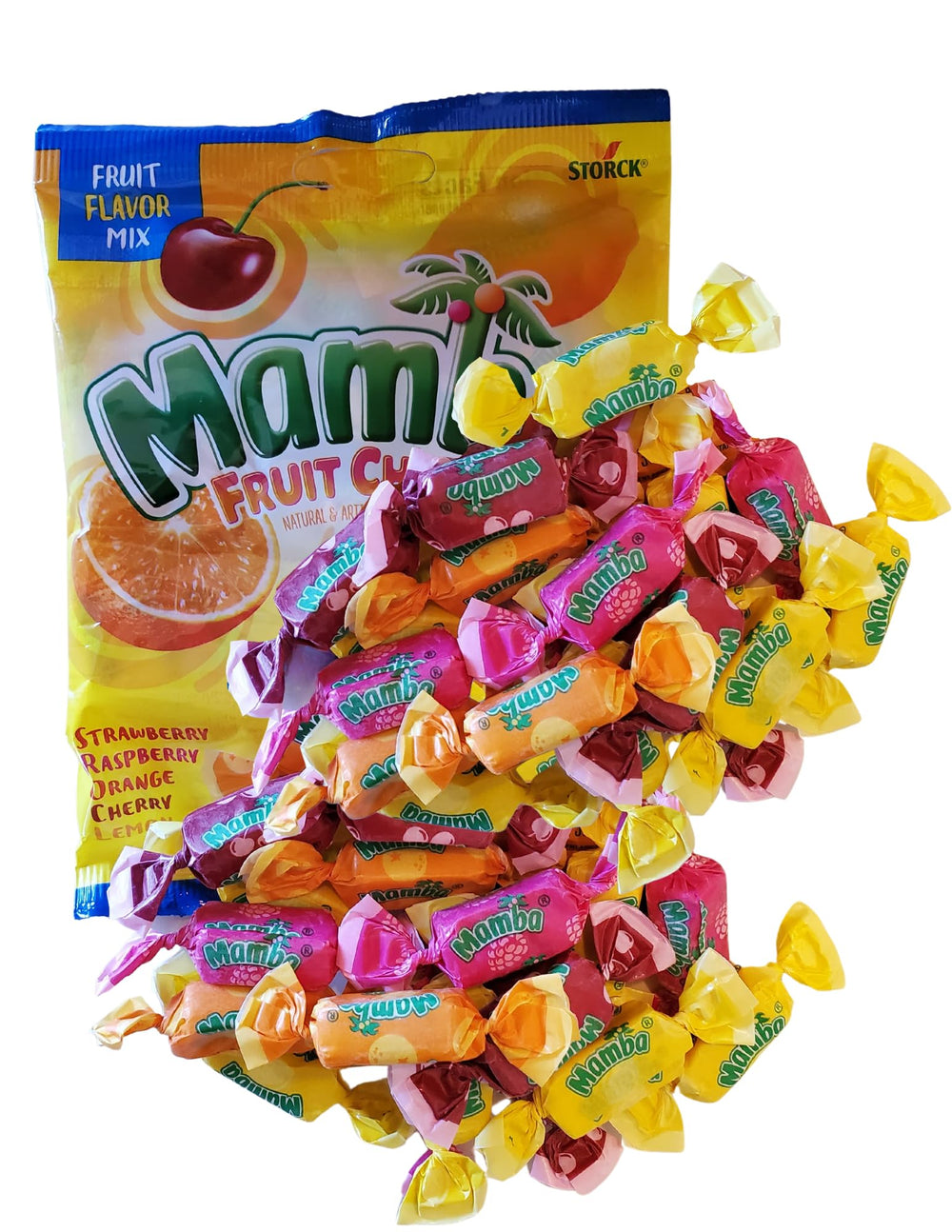 Mambaa Fruit Chews close-up texture reveals chewy bite and juicy flavors.