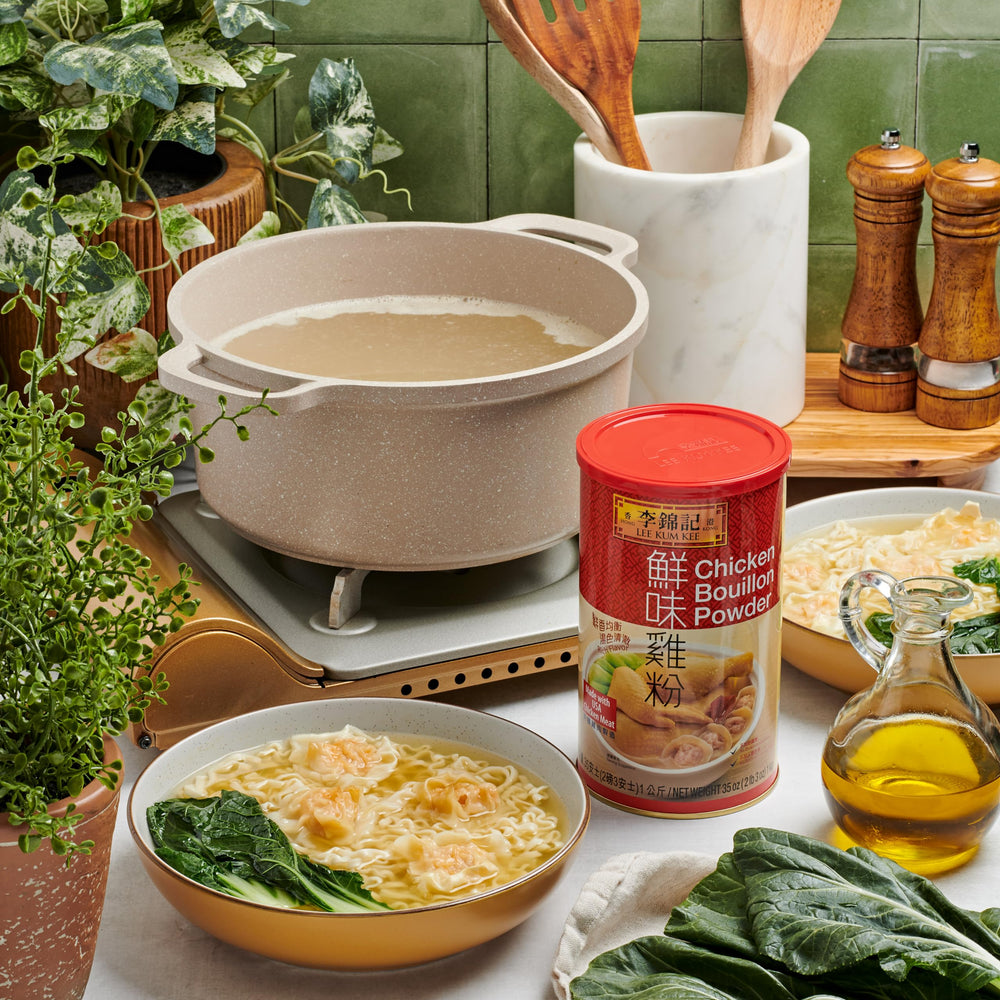 Lee Kum Kee Chicken Bouillon Powder enhances noodle bowls with depth.