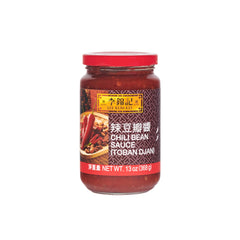 Lee Kum Kee Chili Bean Sauce bottle pour boosts stir-frying with authentic Sichuan flavor.