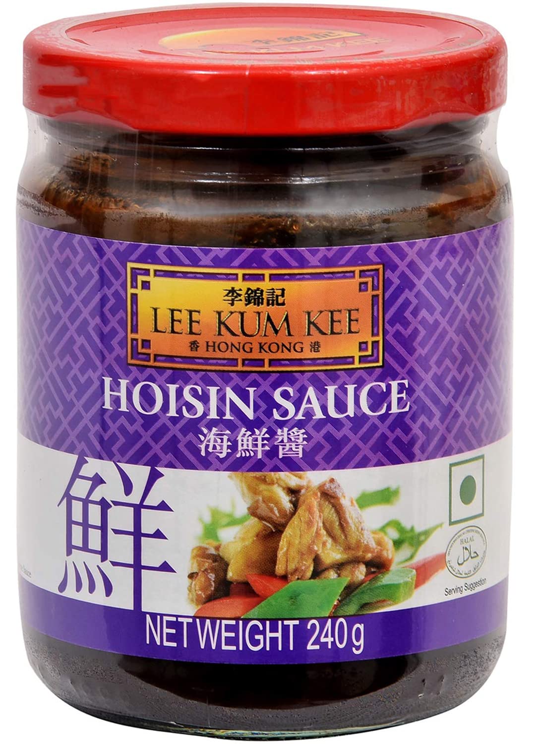 Lee Kum Kee Hoisin Sauce bottle on kitchen shelf ready to glaze favorites.