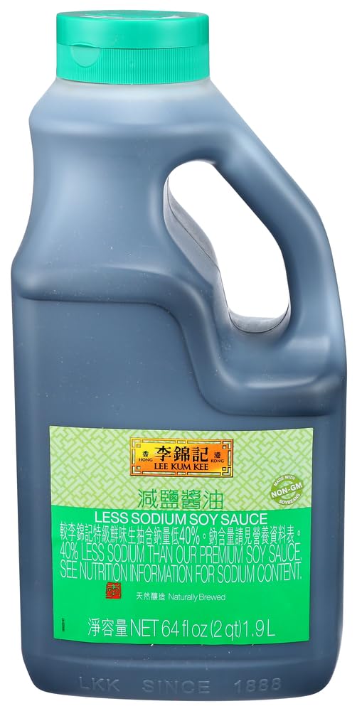 Lee Kum Kee Less Sodium Soy Sauce bottle pour shows rich umami for low-salt cooking