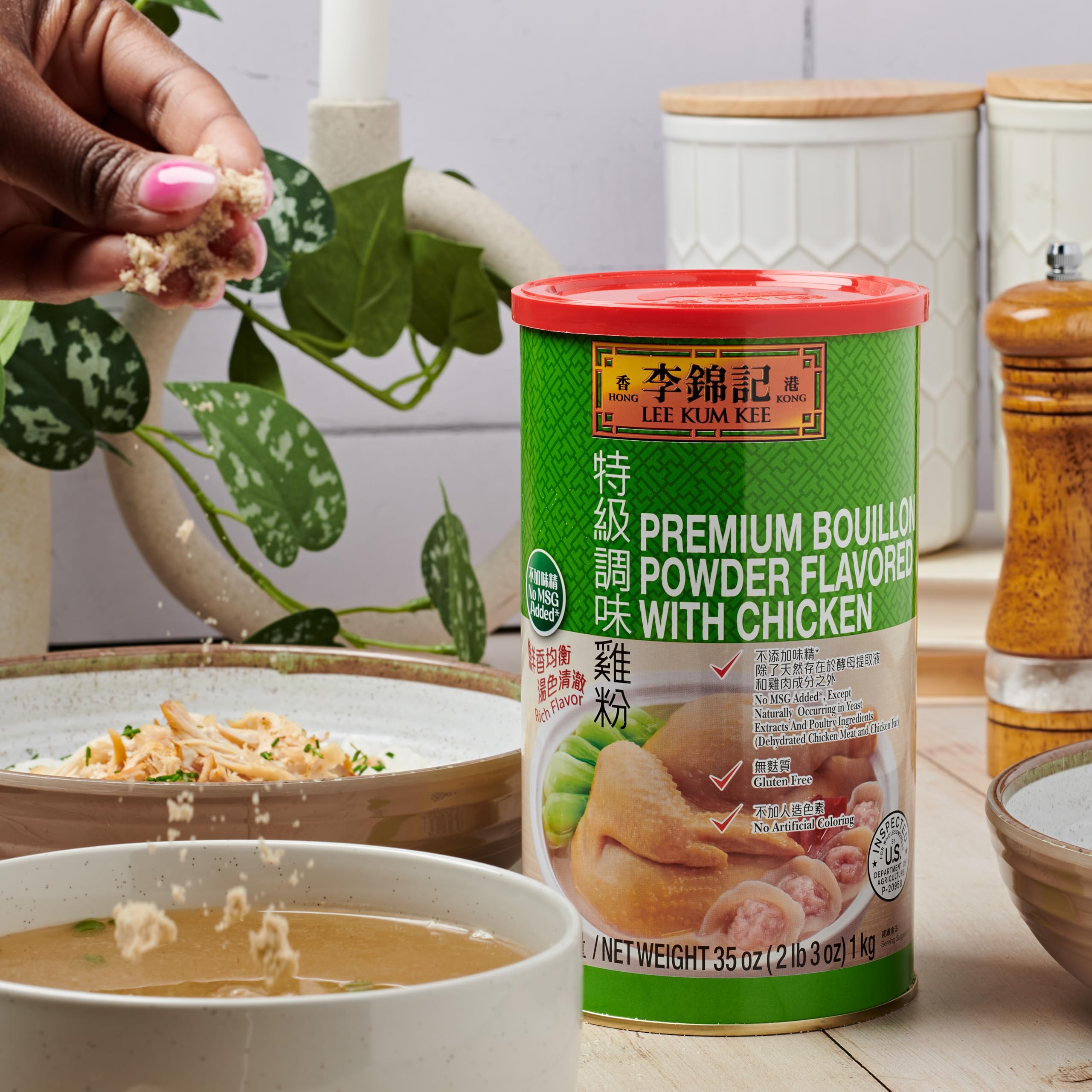 Lee Kum Kee premium bouillon powder stores in pantry for quick meals