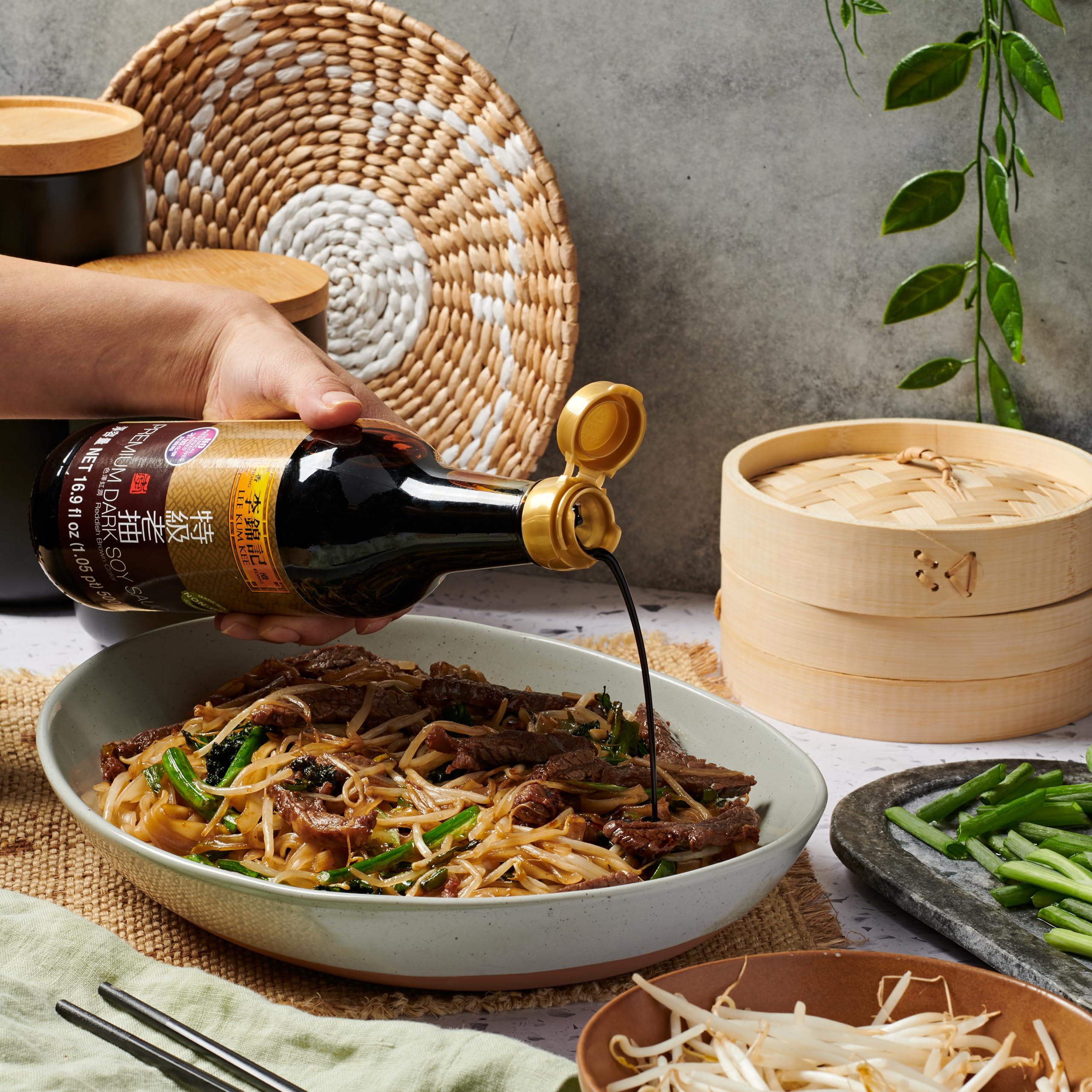 16.9 oz bottle of Lee Kum Kee sauce ready for everyday cooking.