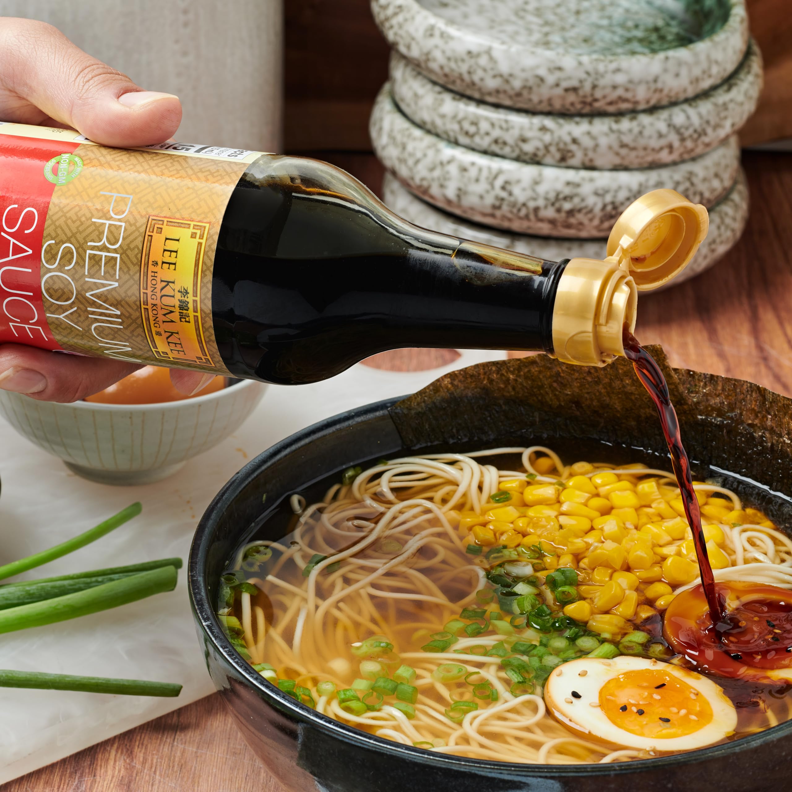 Lee Kum Kee Premium Light Soy Sauce ingredients highlighted in label
