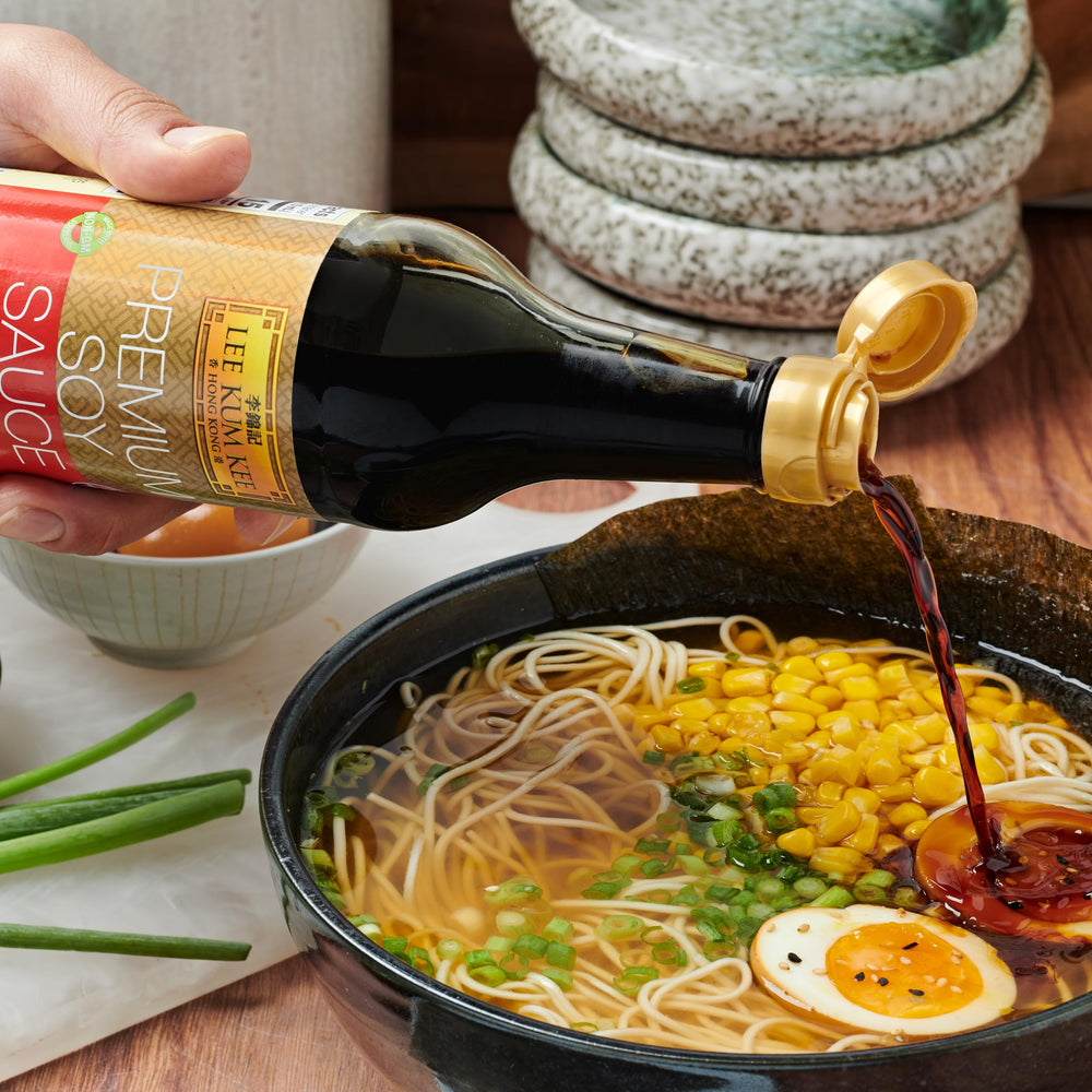 Lee Kum Kee Premium Light Soy Sauce ingredients highlighted in label