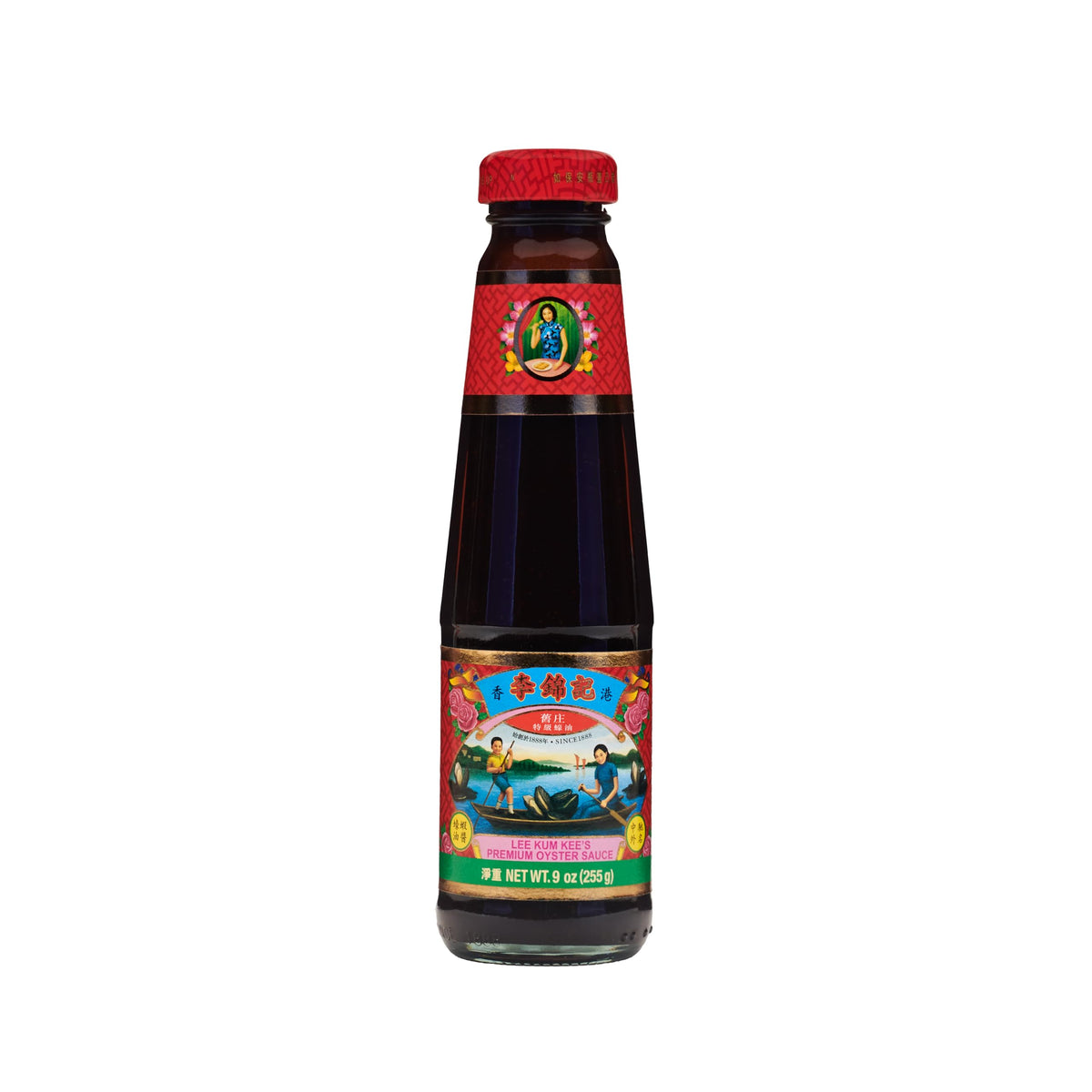 Lee Kum Kee Premium Oyster Sauce bottle with glossy glaze boosts stir-fries.