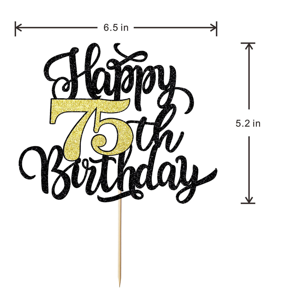 Leetaivie 75th anniversary cake topper highlights black-gold sparkle on celebration desserts.