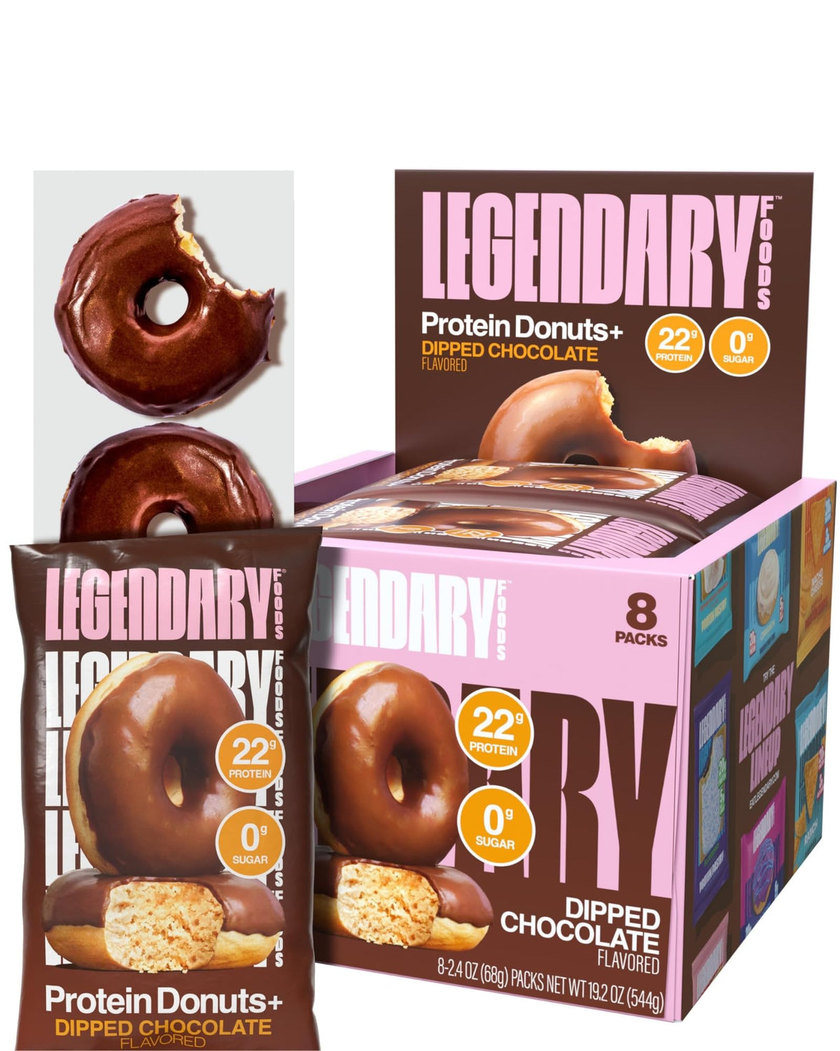 Legendary Foods Protein Donuts with dipped chocolate glaze for a satisfying high-protein snack.