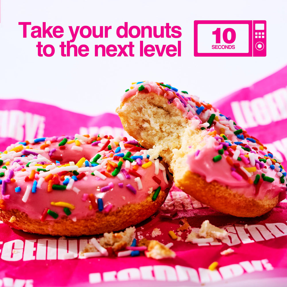 Legendary Foods Protein Donuts microwaved glaze melting for bakery-style warmth