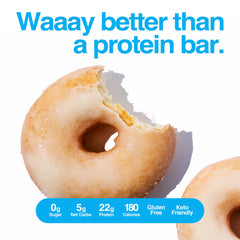 Legendary Foods Protein Donuts nutrition panel shows 22g protein and zero sugar.