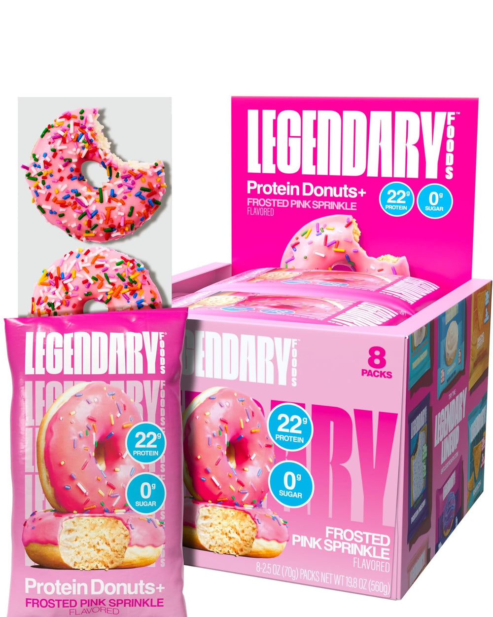 Legendary Foods Protein Donuts with pink sprinkle glaze for a high-protein snack