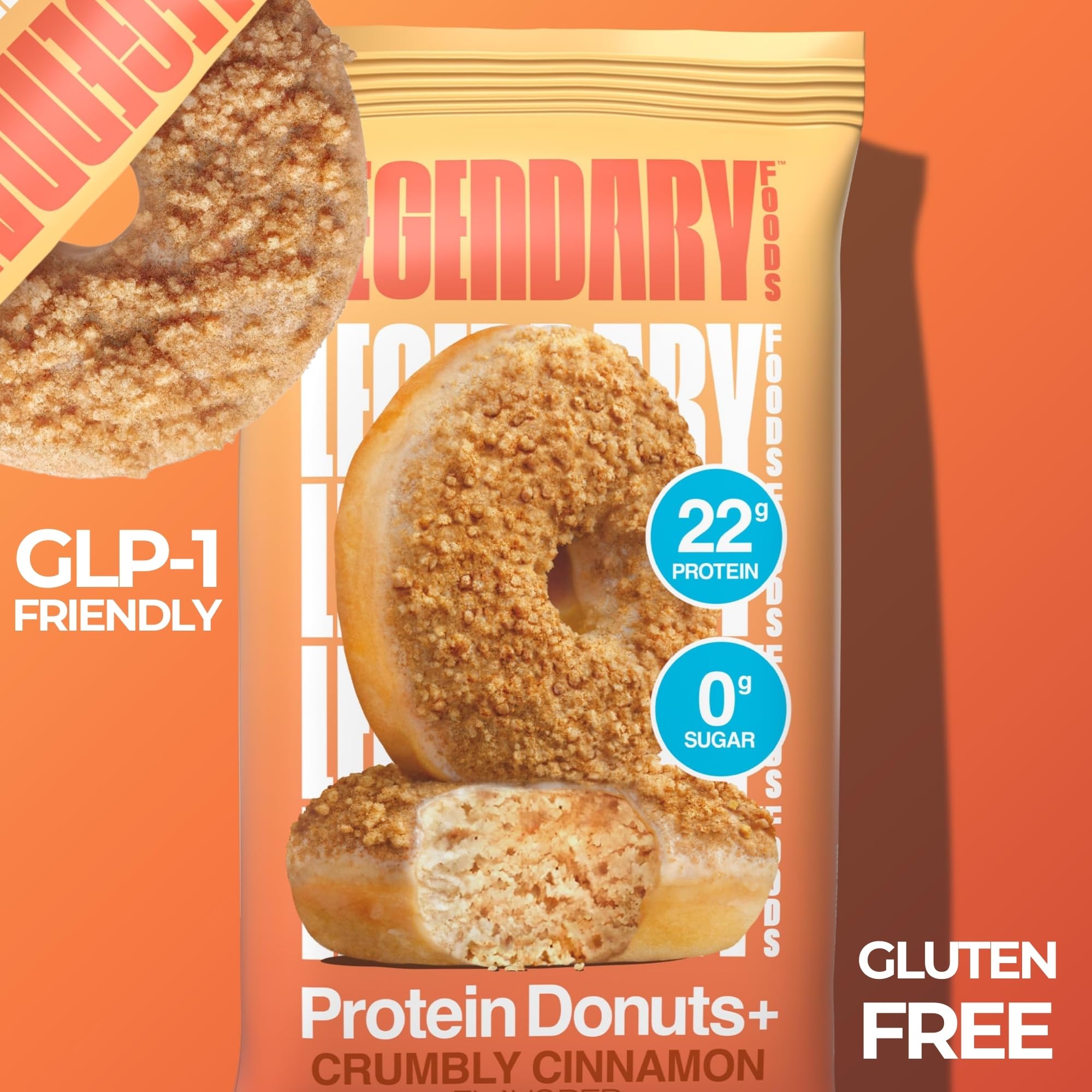 Legendary Foods Protein Donuts zero-sugar glaze close-up.