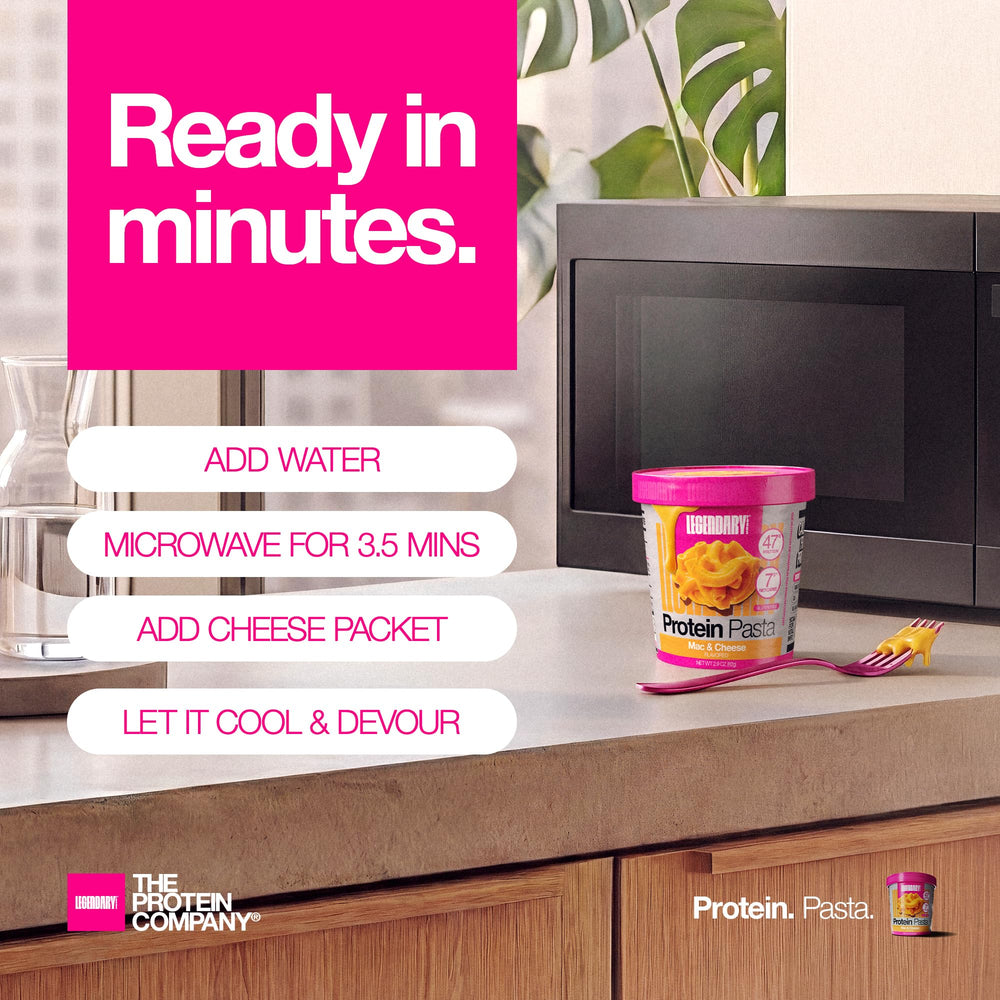 Legendary Foods Protein Mac & Cheese cup nutrition panel highlights high protein and low carbs