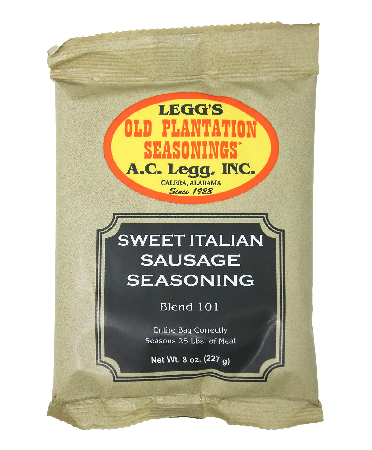 Legg's Old Plantation Sweet Italian Sausage Seasoning bag ready for pork flavoring