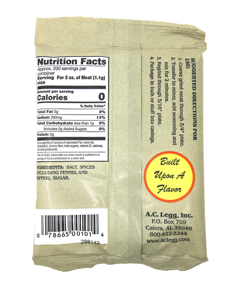 Legg's Old Plantation Sweet Italian Sausage Seasoning used with bulk meat for sausages