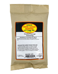 Legg's Old Plantation smoked sausage seasoning bag for large-batch home sausage making.