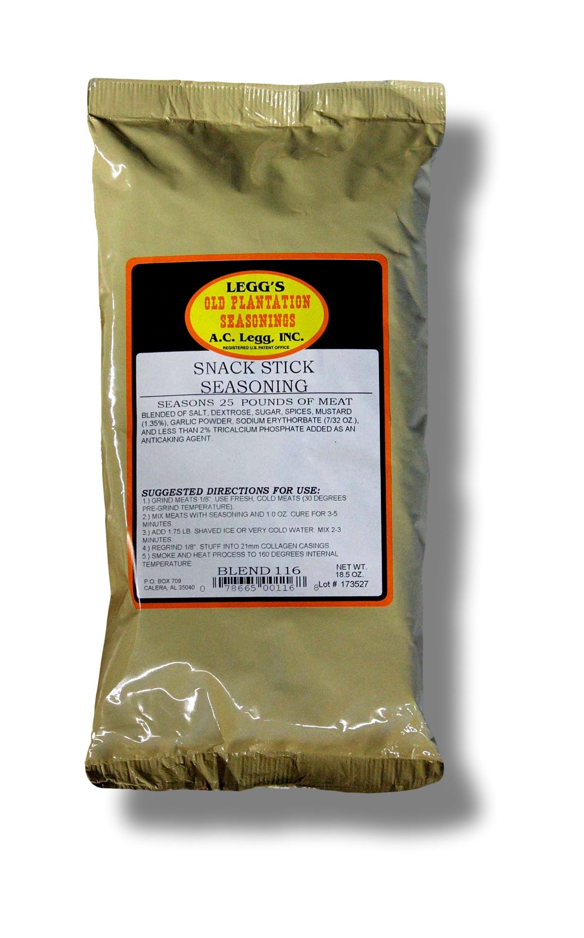 Legg's Old Plantation Snack Stick Seasoning bag for homemade beef or venison sticks.