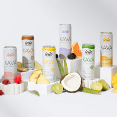LEILO classic flavor can resting on a surface, crisp sparkling taste for unwinding