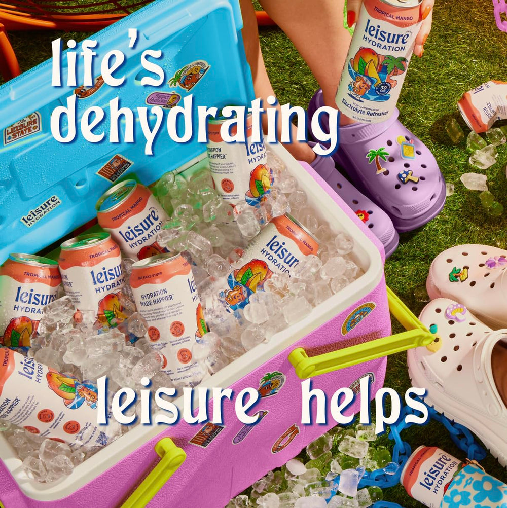 Leisure Hydration label closeup emphasizing non-GMO and natural ingredients