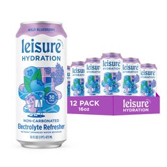Leisure Hydration Wild Blueberry bottle pour supports on-the-go hydration.