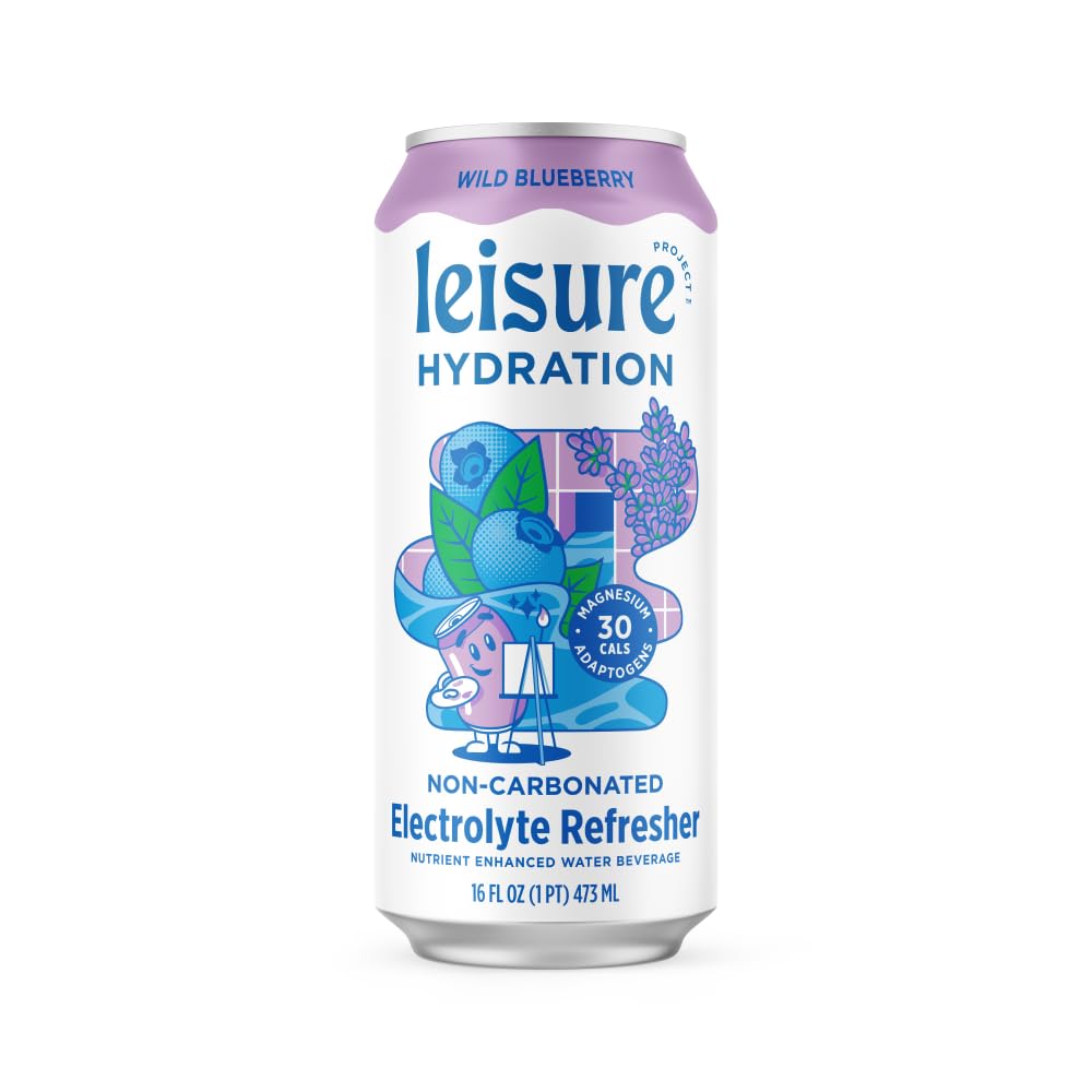 Leisure Hydration Wild Blueberry liquid glass shows icy refreshment and electrolytes.