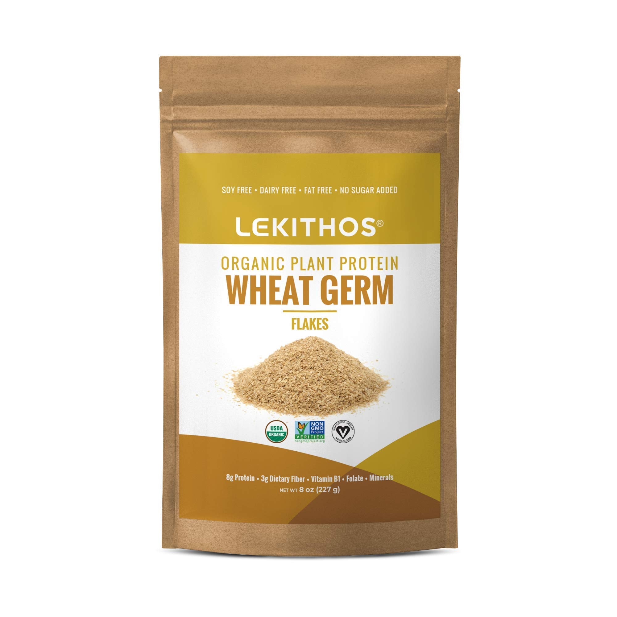 Bowl with Lekithos wheat germ flakes topped with fruit for a wholesome breakfast.