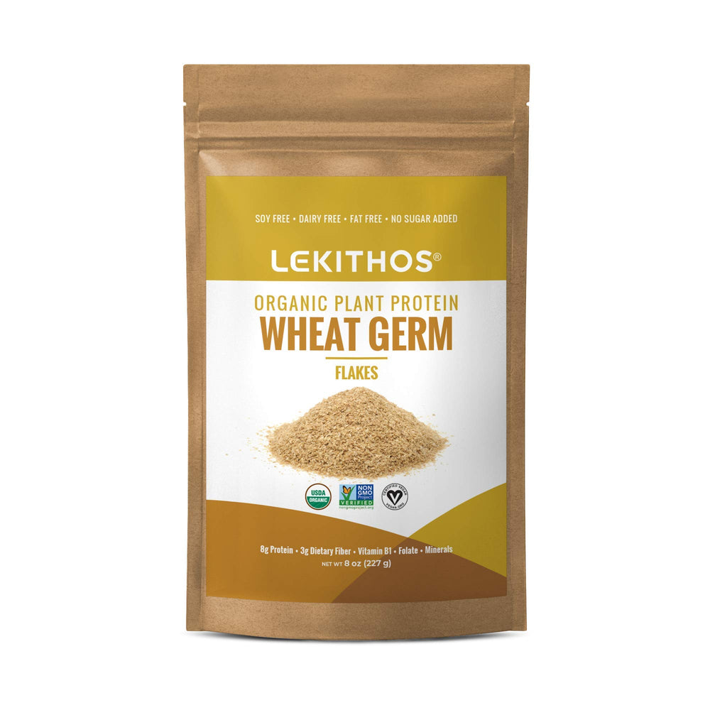 Bowl with Lekithos wheat germ flakes topped with fruit for a wholesome breakfast.