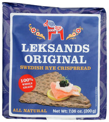 Leksands Original Triangle Crispbread 7oz 3-pack in a package, ideal pantry snack.