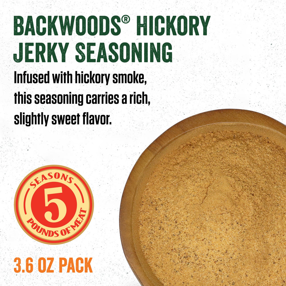 LEM Backwoods Hickory Jerky Seasoning in a bowl for ground meat mix