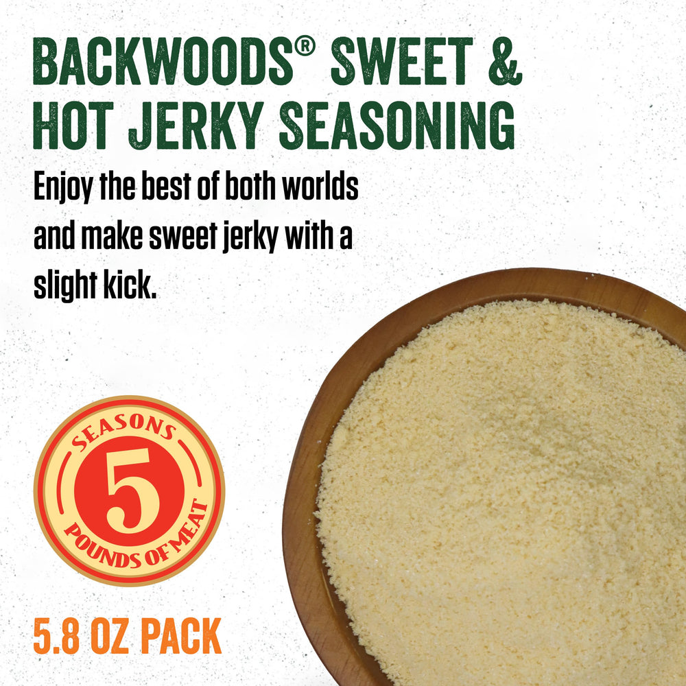 LEM Backwoods Sweet & Hot ground meat mix ready for forming jerky strips