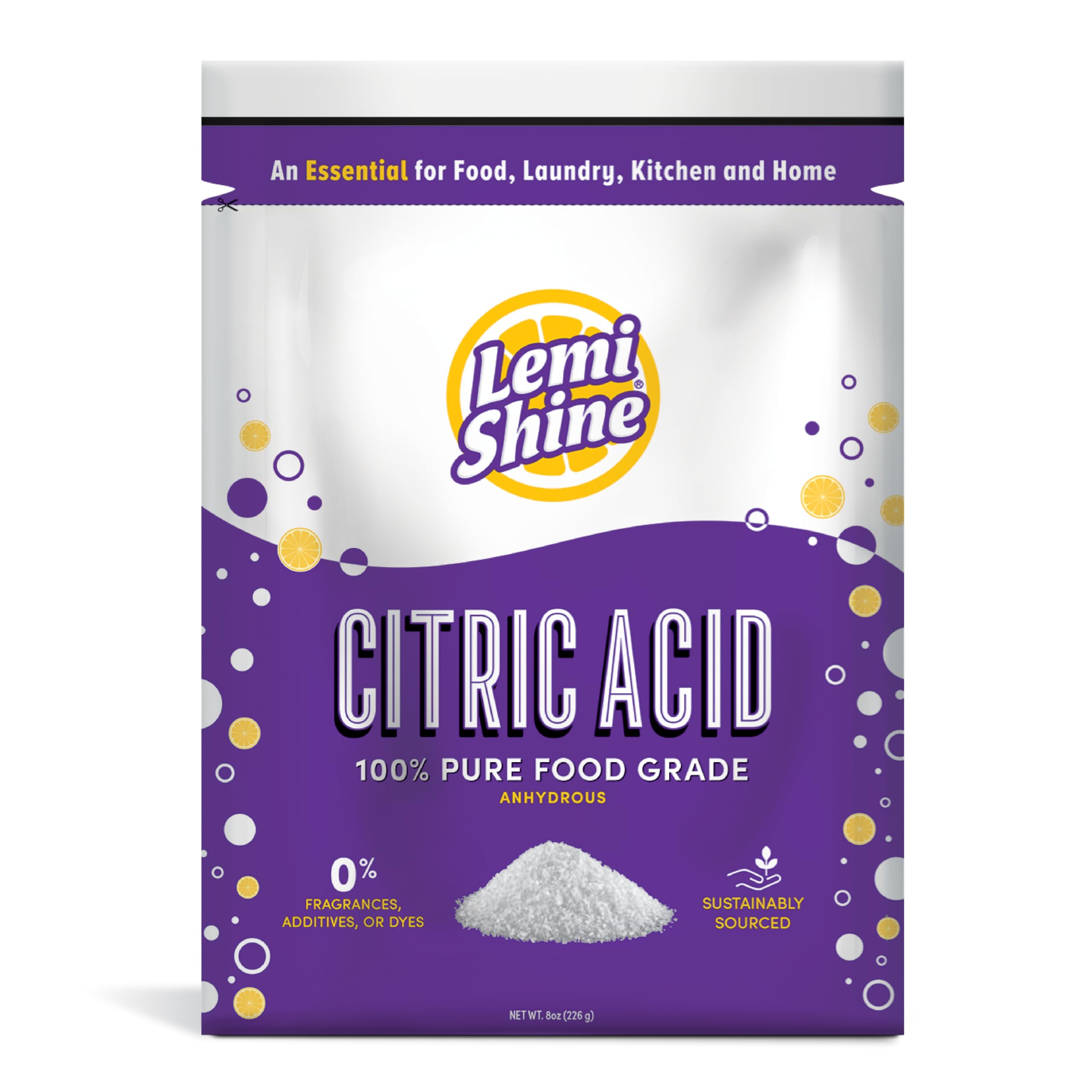 Lemi Shine citric acid powder bag ready for cooking and canning.