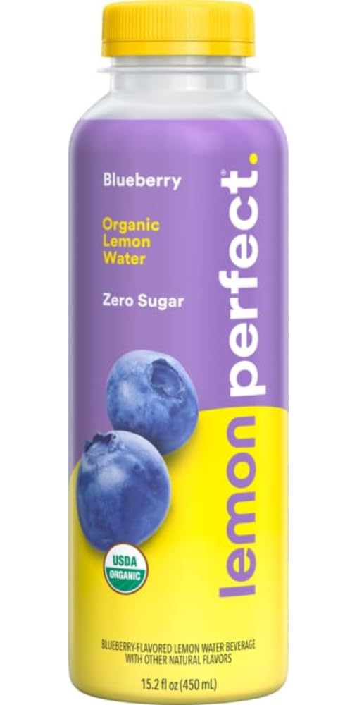 Lemon Perfect Blueberry bottle front showing zero sugar hydration benefits.