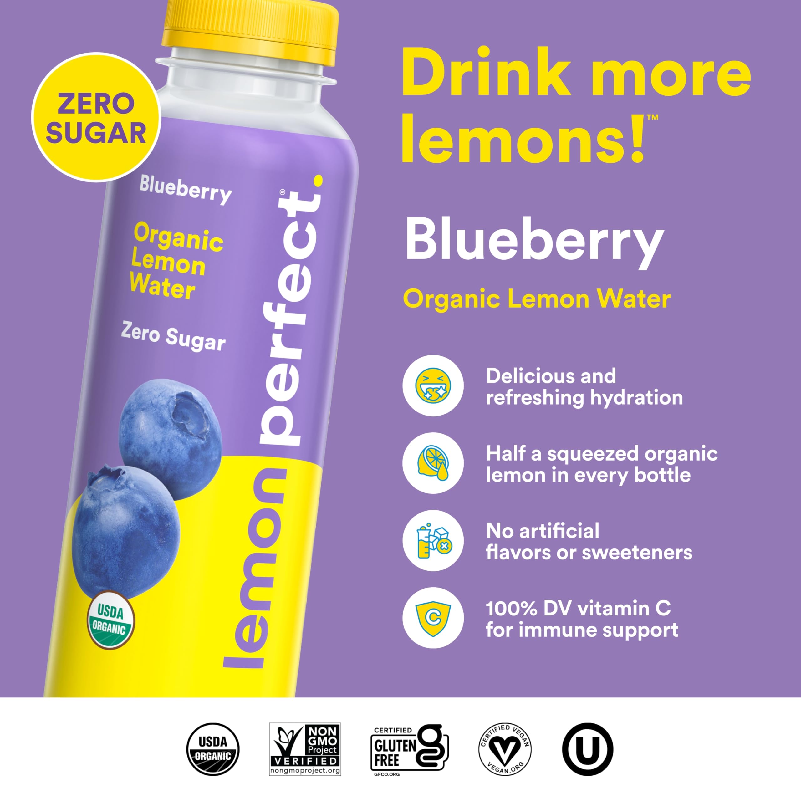 Lemon Perfect Blueberry glass with ice for a refreshing post-workout sip.