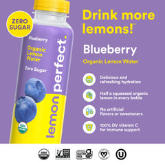 Lemon Perfect Blueberry glass with ice for a refreshing post-workout sip.