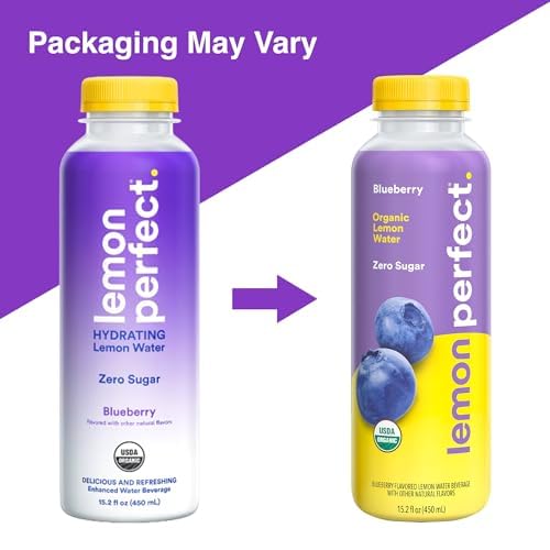 Lemon Perfect Blueberry packaging emphasizing recyclable materials and sustainability.