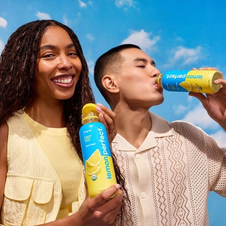 Close-up of the Lemon Perfect label shows USDA Organic and clean ingredients.