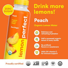 Lemon Perfect Peach ice-cold glass poured for a refreshing, low-calorie option
