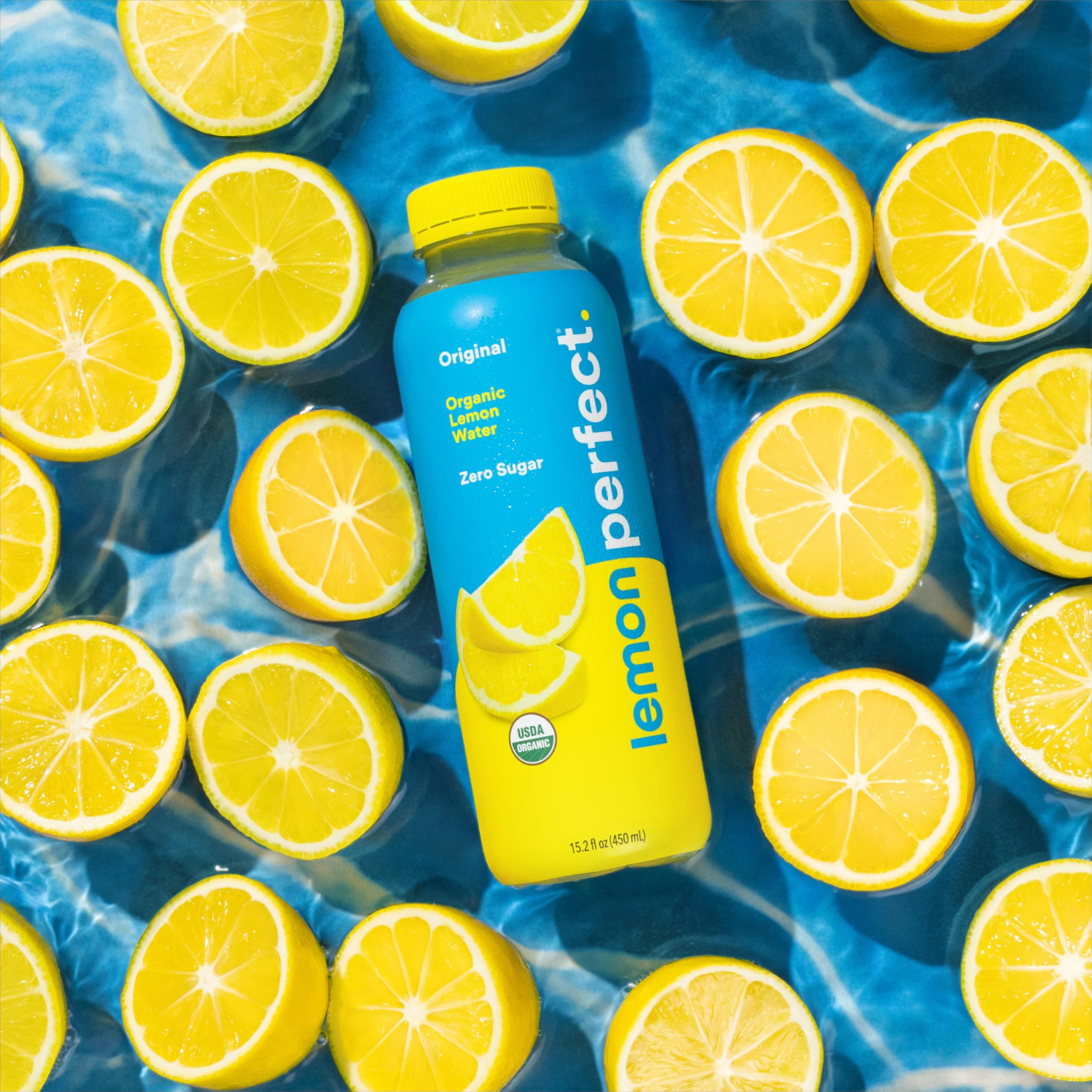 Recyclable packaging visuals emphasize Lemon Perfect's sustainability efforts.