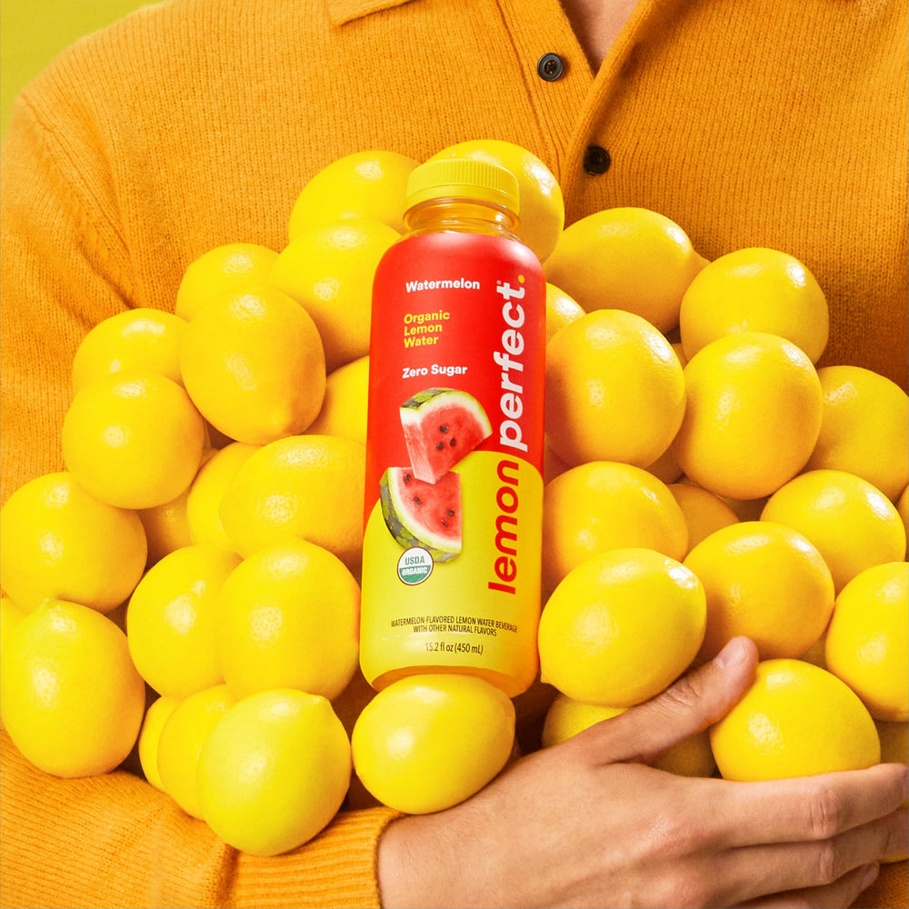 Lemon Perfect Watermelon label close-up with organic lemon juice