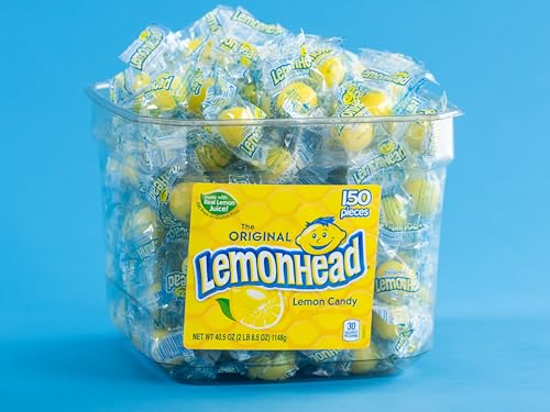 Close-up of Lemonhead candies showing crunchy texture and lemon juice flavor